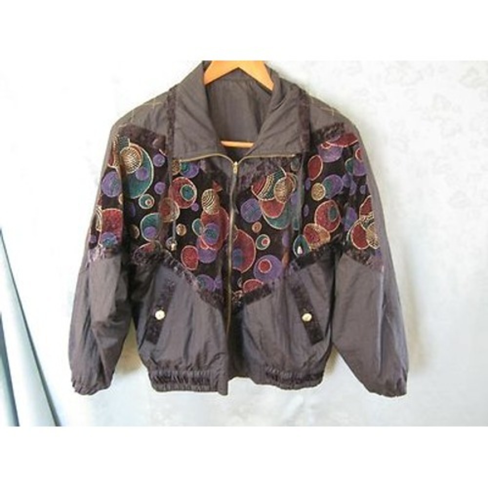 VTG Chilli Pepper Reversible Nylon Windbreaker Jacket Size Large Velour Trim